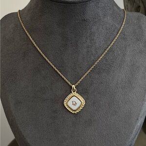 Vintage Christian Dior Classic Logo Monogram White Braided Gold Edge Necklace